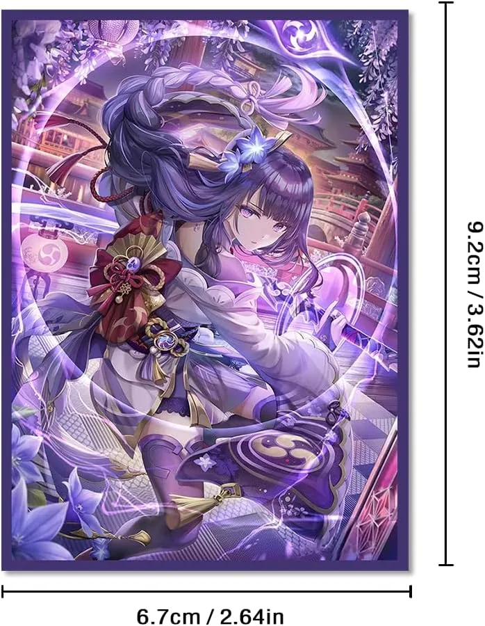 60 PCS Holographic Top Loading Anime Card Sleaeves for MTG, 67×92mm Board Game Inner Trading Card Sleeves Card Protector Compatible with TCG/PTCG(Raiden Shogun)