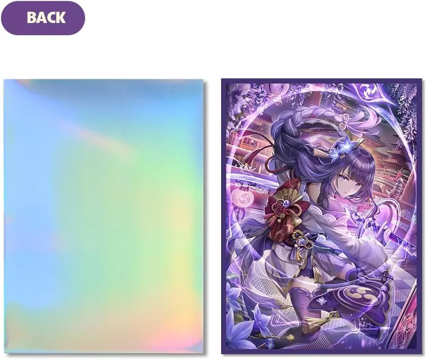 60 PCS Holographic Top Loading Anime Card Sleaeves for MTG, 67×92mm Board Game Inner Trading Card Sleeves Card Protector Compatible with TCG/PTCG(Raiden Shogun)