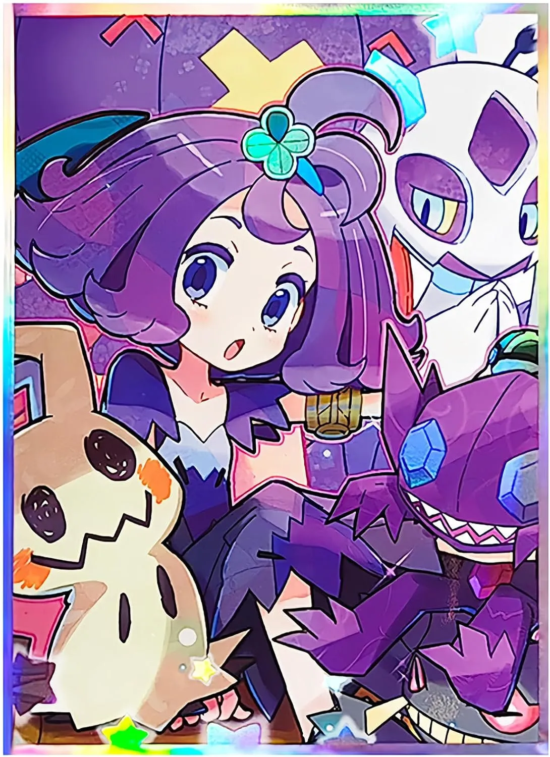 60 PCS Shining Anime Card Sleeves, 67mm x 92mm Board Game Trading Card Sleeves for MTG Top Loading Cartoon Trading Card Protector(Acerola)