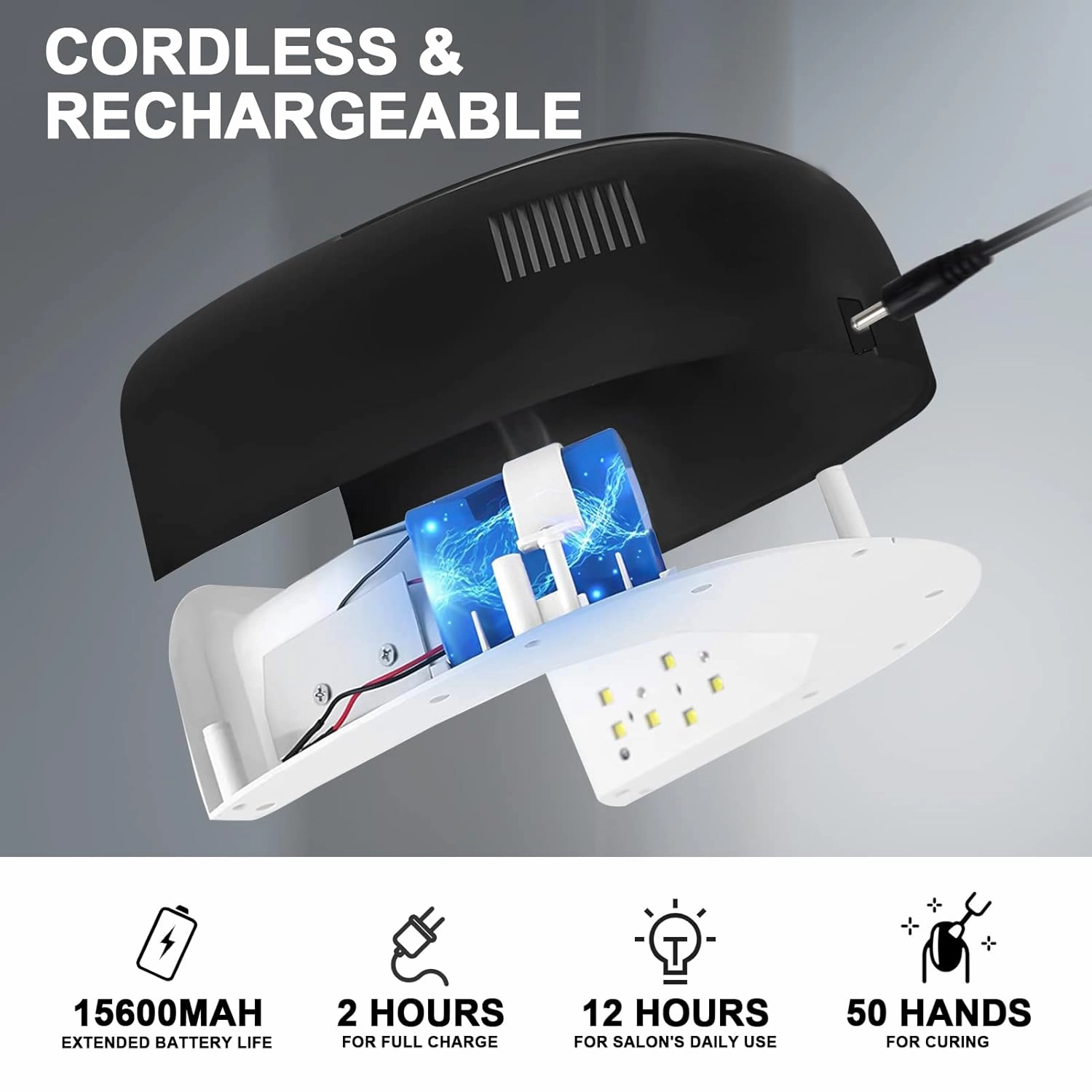 60W Rechargeable UV LED Nail Lamp, Faster Wireless Nail Dryer Gel Polish Light 42 Beads & Portable Handle, Professional Curing Lamp for Fingernail and Toenail (White)