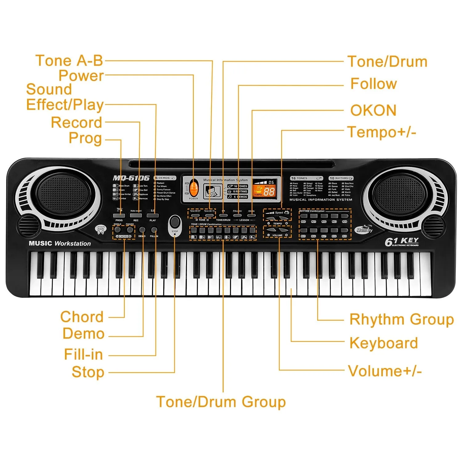 61 Keys Digital Music Electronic Keyboard Electric Piano Musical Instrument Kids Learning Keyboard