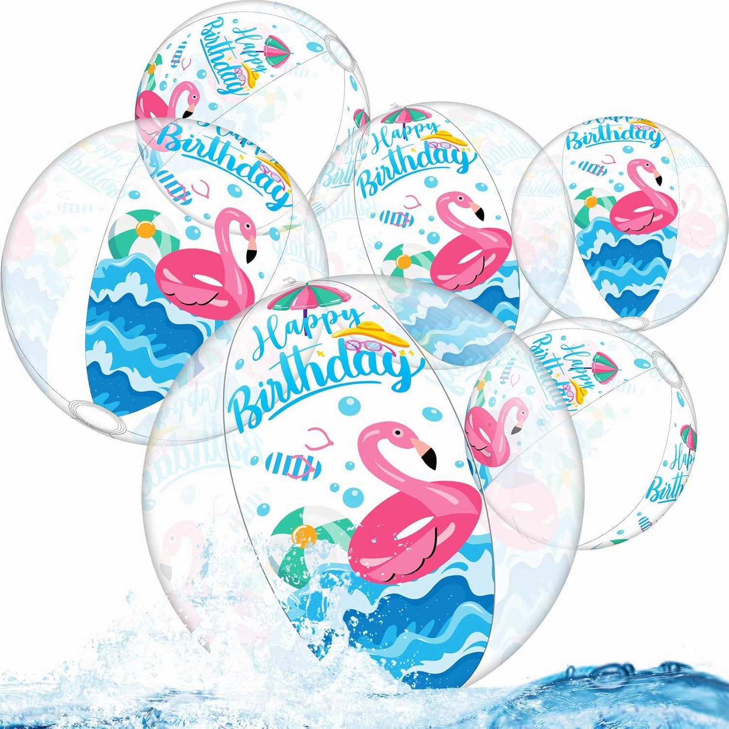 6 Pack Birthday Beach Ball for Pool Birthday Party Decorations 16'' Large Clear Inflatable Ball Swimming Pool Toys for Kids Adults Outdoor Fun Water Games Favors(Summer Style)