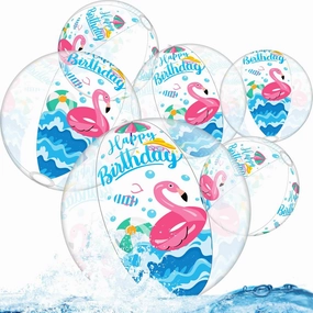 6 Pack Birthday Beach Ball for Pool Birthday Party Decorations 16'' Large Clear Inflatable Ball Swimming Pool Toys for Kids Adults Outdoor Fun Water Games Favors(Summer Style)