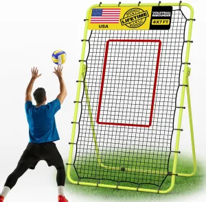 7x4 FT Volleyball Rebounder Net, 5-Angle Adjustable with Steel Frame & High-Tension PE Netting, for Lacrosse, Baseball, Soccer Practice Perfect for Setting, Spiking, and Bumping