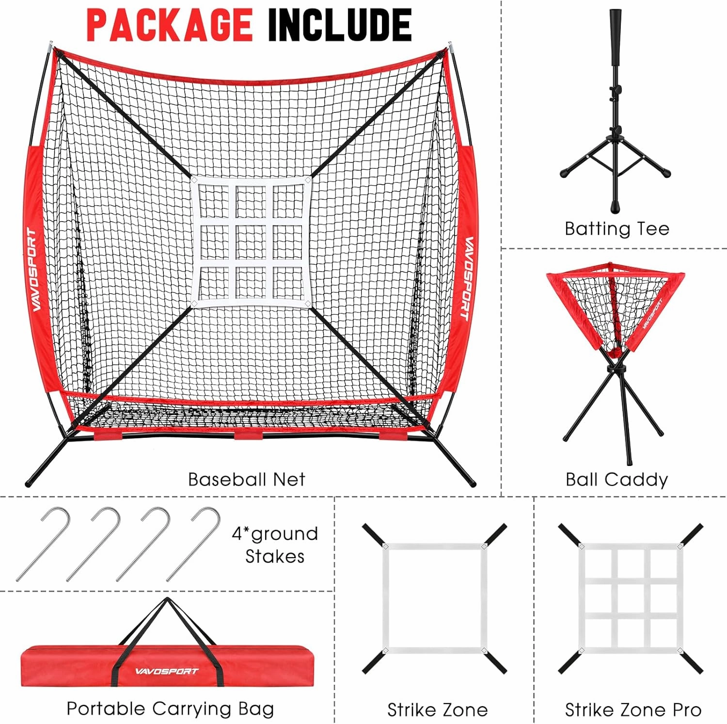 7x7' Softball & Baseball Net - Large Ball Collection System with Strike Zone, Tee, Caddy, Portable Training Equipment for Adult & Youth Practice