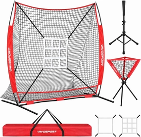 7x7' Softball & Baseball Net - Large Ball Collection System with Strike Zone, Tee, Caddy, Portable Training Equipment for Adult & Youth Practice