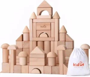 80pcs Wooden Natural Building Blocks Set with Storage Bag – Montessori Stacking Block Toys for Toddlers, Kids Ages 18 Months and up, Classic Educational Learning Toys, Birthday Gifts for Boys & Girls