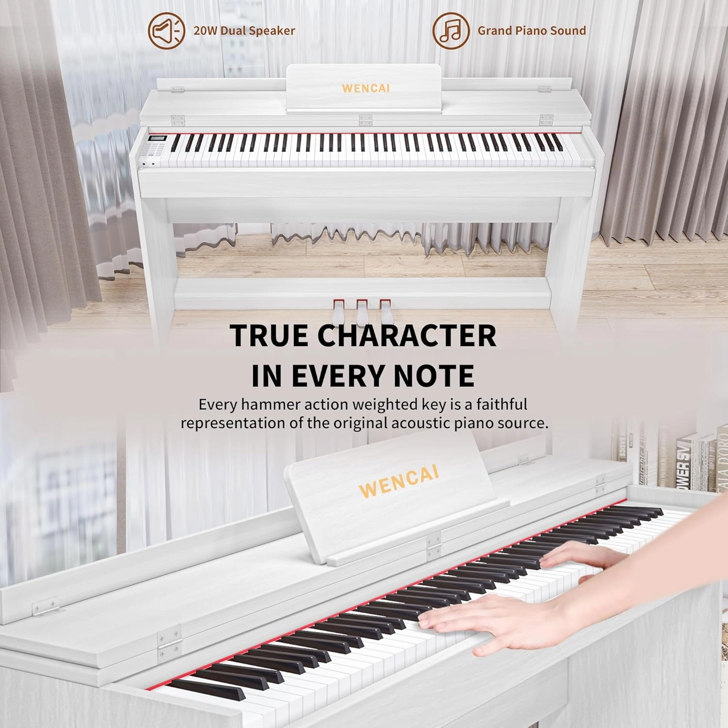 88 Key Fully Weighted Digital Piano Keyboard, 88 Keys Hammer Action Electric Pianos, Wooden Classic Upright Electronic Piano for Beginner, Professional, Midi Compatible, Triple Pedal (White)