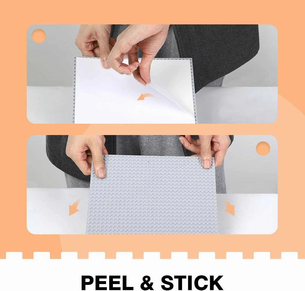 8 Pack Peel-and-Stick Building Baseplates, 10”x10” Classic Self-Adhesive Building Boards - 100% Compatible with All Major Brands of Toy Building Sets, Sturdy Stacking Play Table Top, White
