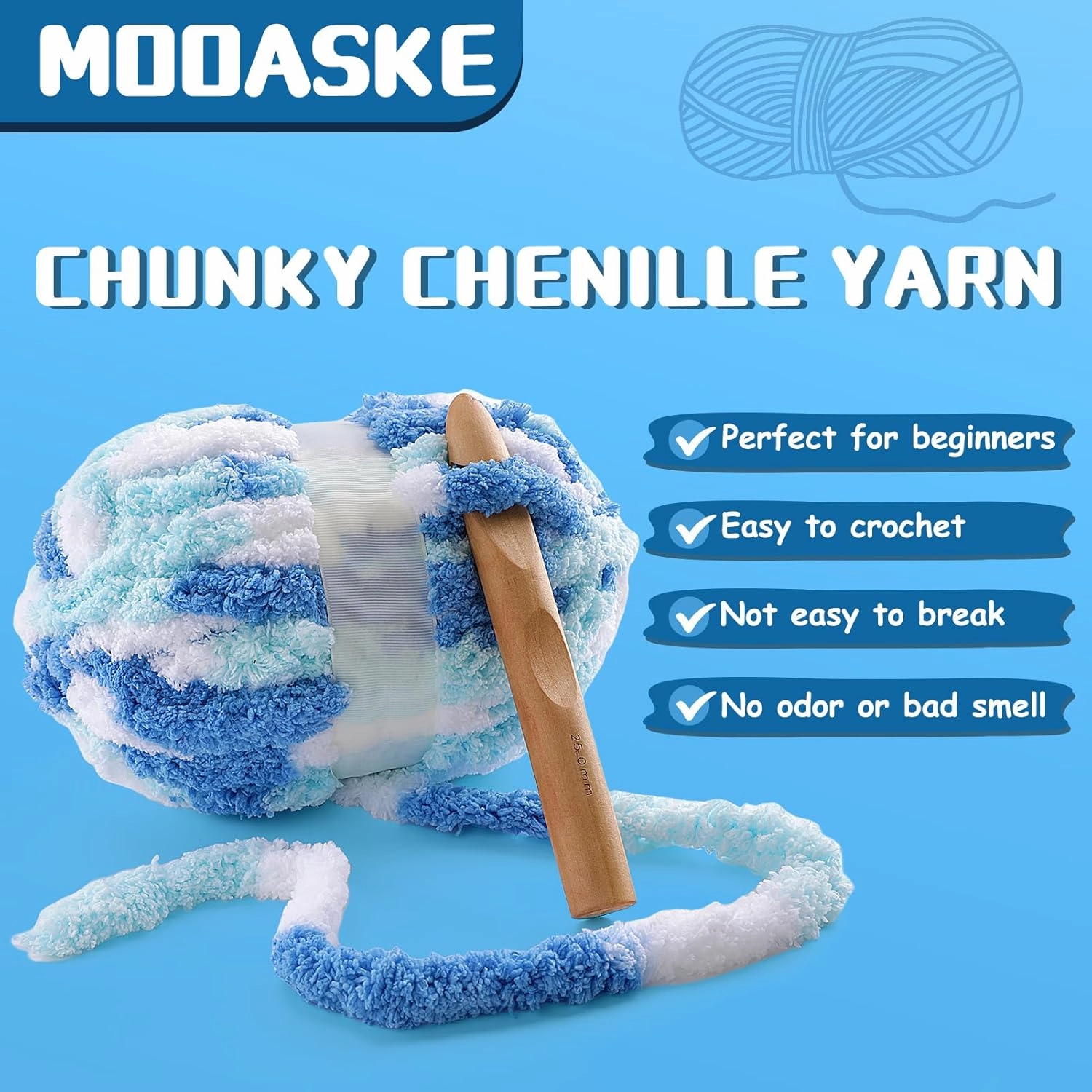 8 Pcs Chunky Yarn for Hand Knitting - Chunky Chenille Yarn for Crocheting - Fluffy Yarn for Crochet - Jumbo Yarn for Hand Knitting 227 yds 61.6 oz of Super Bulky Yarn (Blue-White-Green)