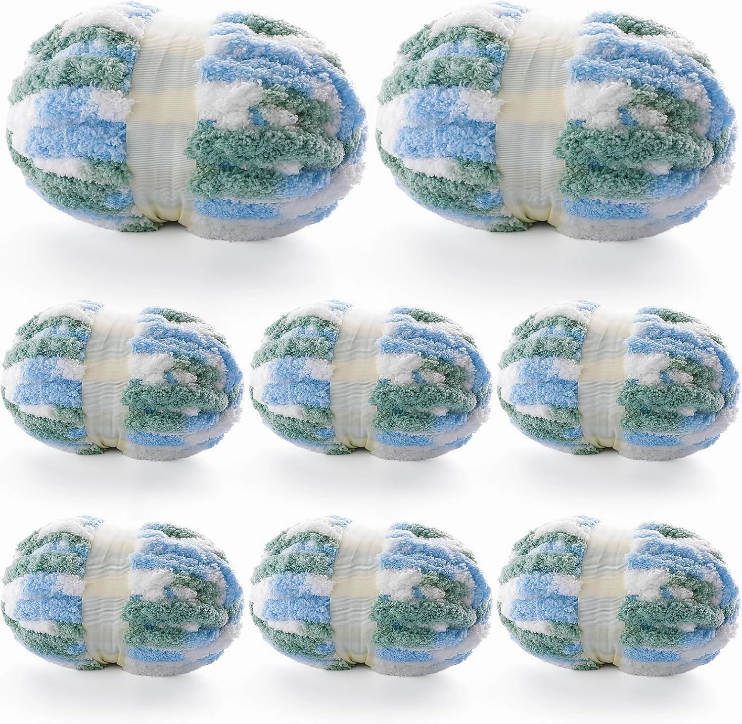 8 Pcs Chunky Yarn for Hand Knitting - Chunky Chenille Yarn for Crocheting - Fluffy Yarn for Crochet - Jumbo Yarn for Hand Knitting 227 yds 61.6 oz of Super Bulky Yarn (Blue-White-Green)