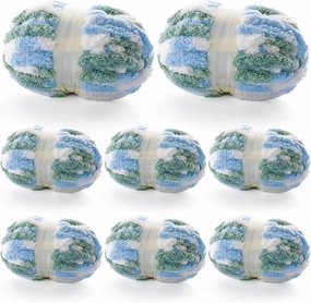 8 Pcs Chunky Yarn for Hand Knitting - Chunky Chenille Yarn for Crocheting - Fluffy Yarn for Crochet - Jumbo Yarn for Hand Knitting 227 yds 61.6 oz of Super Bulky Yarn (Blue-White-Green)
