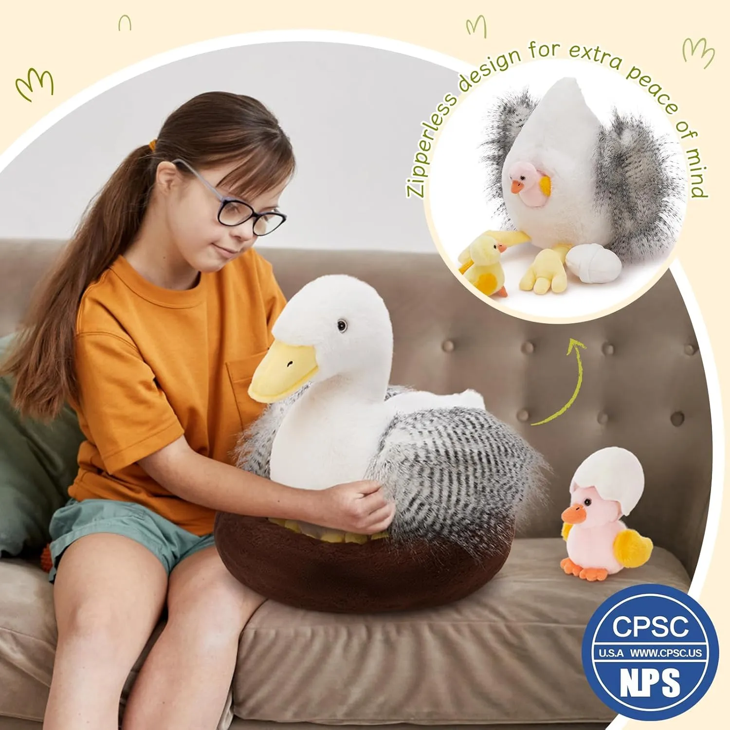 8Pcs Goose Stuffed Animals, Stuffed Big White Goose Plush Toy with 3 Babis & 3 Eggs & 1 Nest, Goose Plush Set for Kids Girls Boys, Farm Animal Gift for Christmas Easter