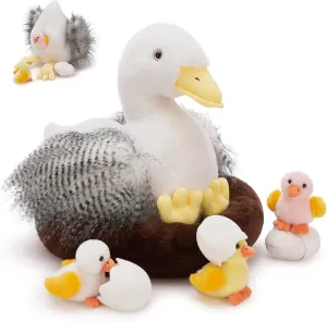 8Pcs Goose Stuffed Animals, Stuffed Big White Goose Plush Toy with 3 Babis & 3 Eggs & 1 Nest, Goose Plush Set for Kids Girls Boys, Farm Animal Gift for Christmas Easter