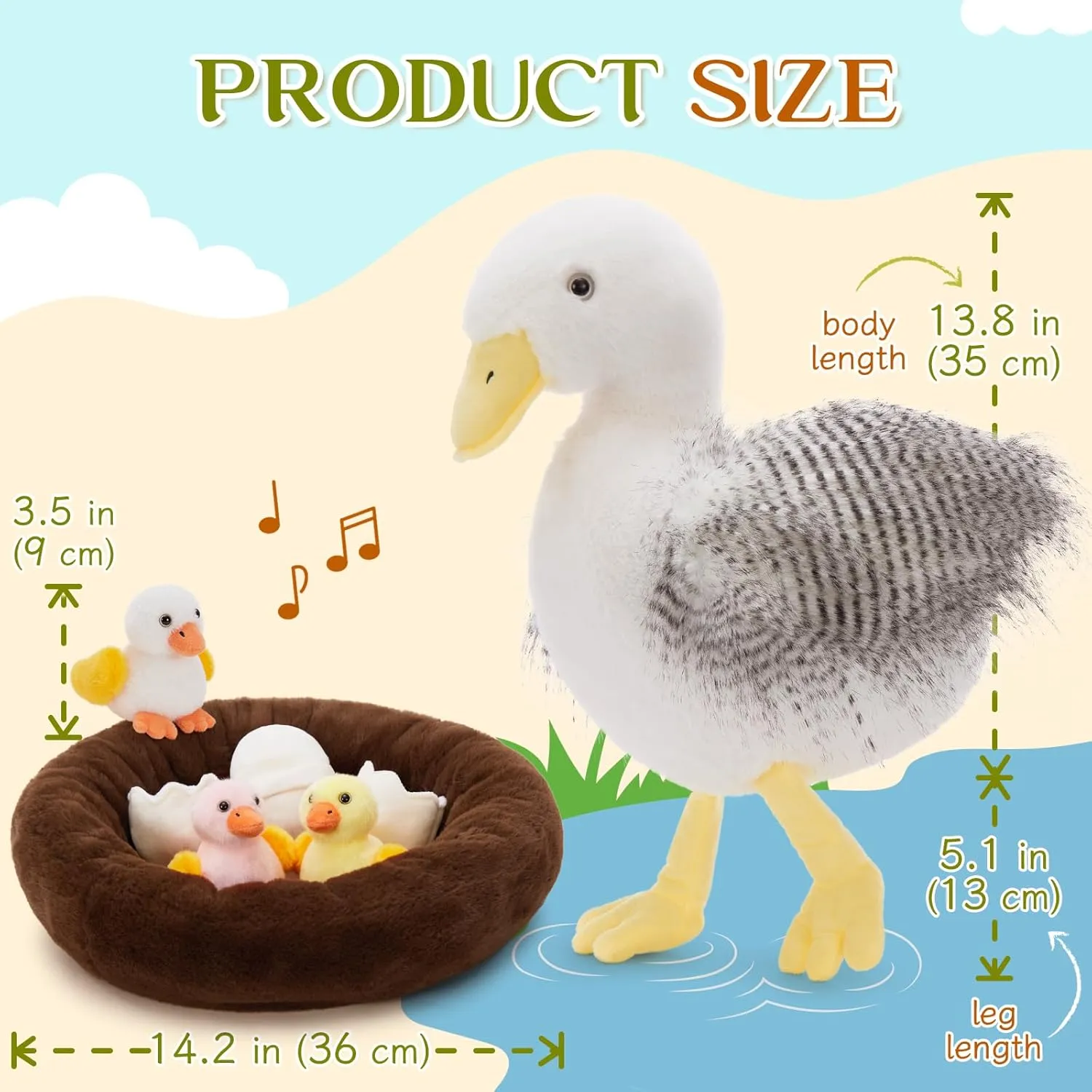 8Pcs Goose Stuffed Animals, Stuffed Big White Goose Plush Toy with 3 Babis & 3 Eggs & 1 Nest, Goose Plush Set for Kids Girls Boys, Farm Animal Gift for Christmas Easter