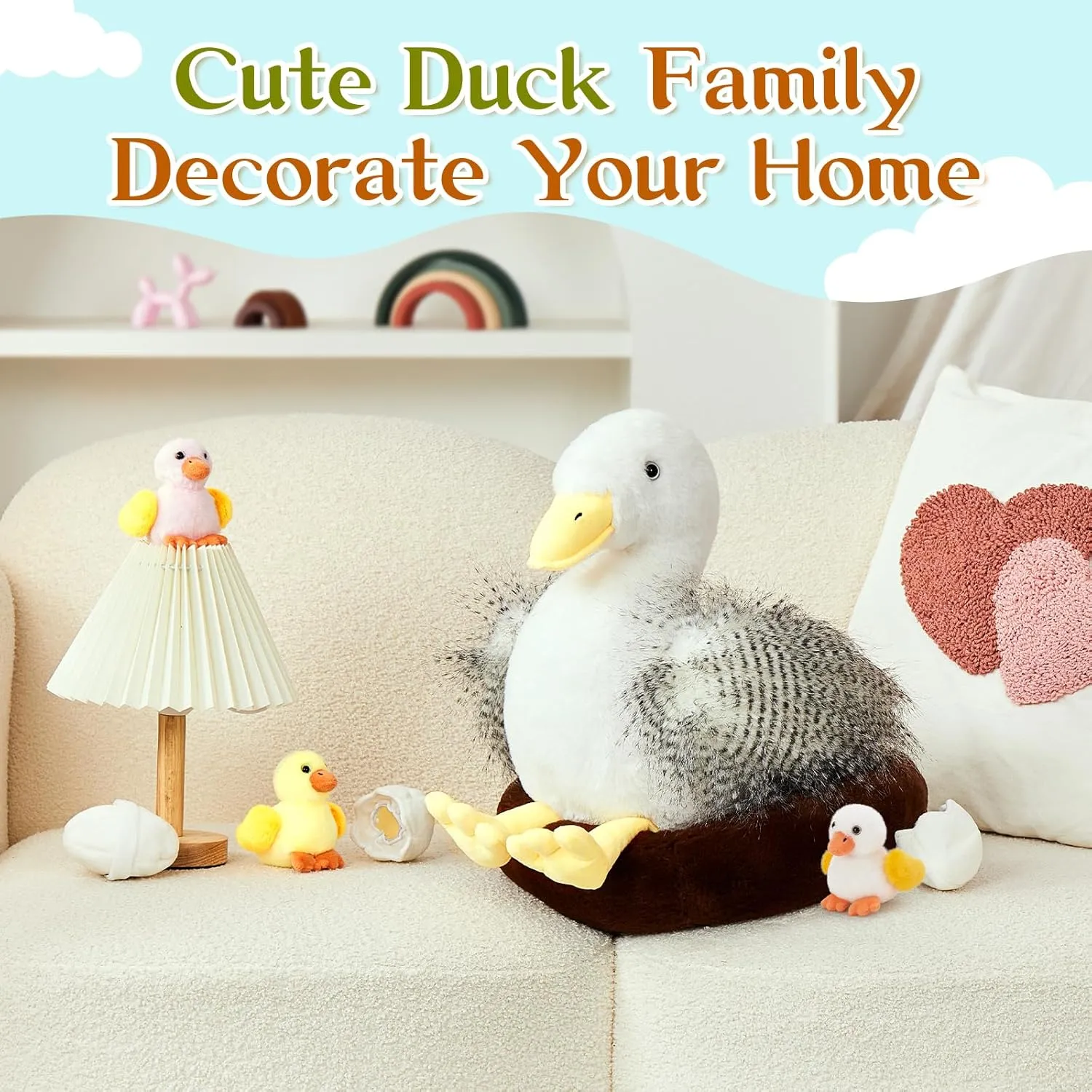 8Pcs Goose Stuffed Animals, Stuffed Big White Goose Plush Toy with 3 Babis & 3 Eggs & 1 Nest, Goose Plush Set for Kids Girls Boys, Farm Animal Gift for Christmas Easter