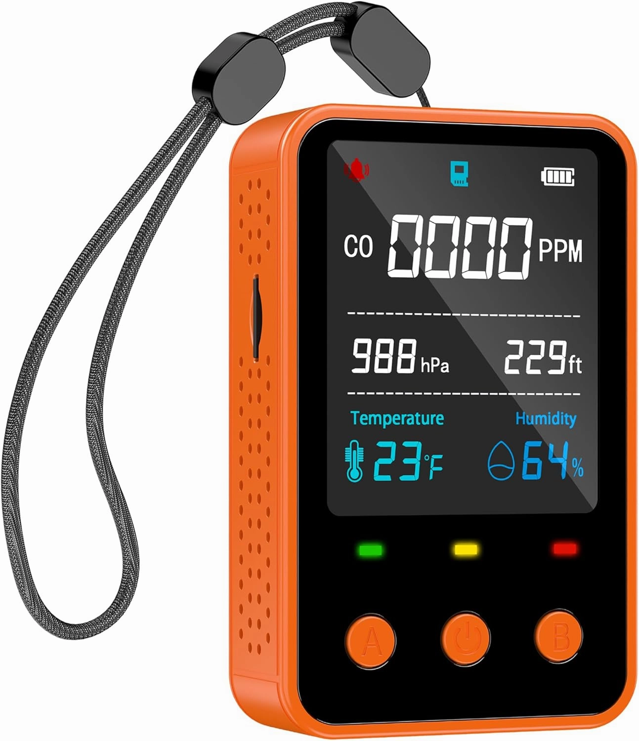 [5-in-1] Portable Carbon Monoxide Detector for Travel Mini CO Meter Integrated [CO Atmos Altitude Temperature Humidity Sensors] 6-Day Battery Life for Camping Climbing RV (Orange)