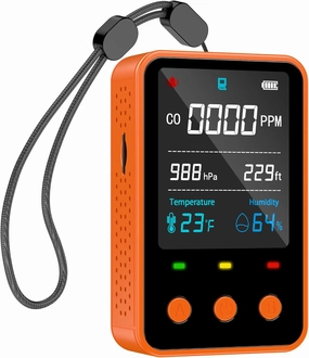 [5-in-1] Portable Carbon Monoxide Detector for Travel Mini CO Meter Integrated [CO Atmos Altitude Temperature Humidity Sensors] 6-Day Battery Life for Camping Climbing RV (Orange)