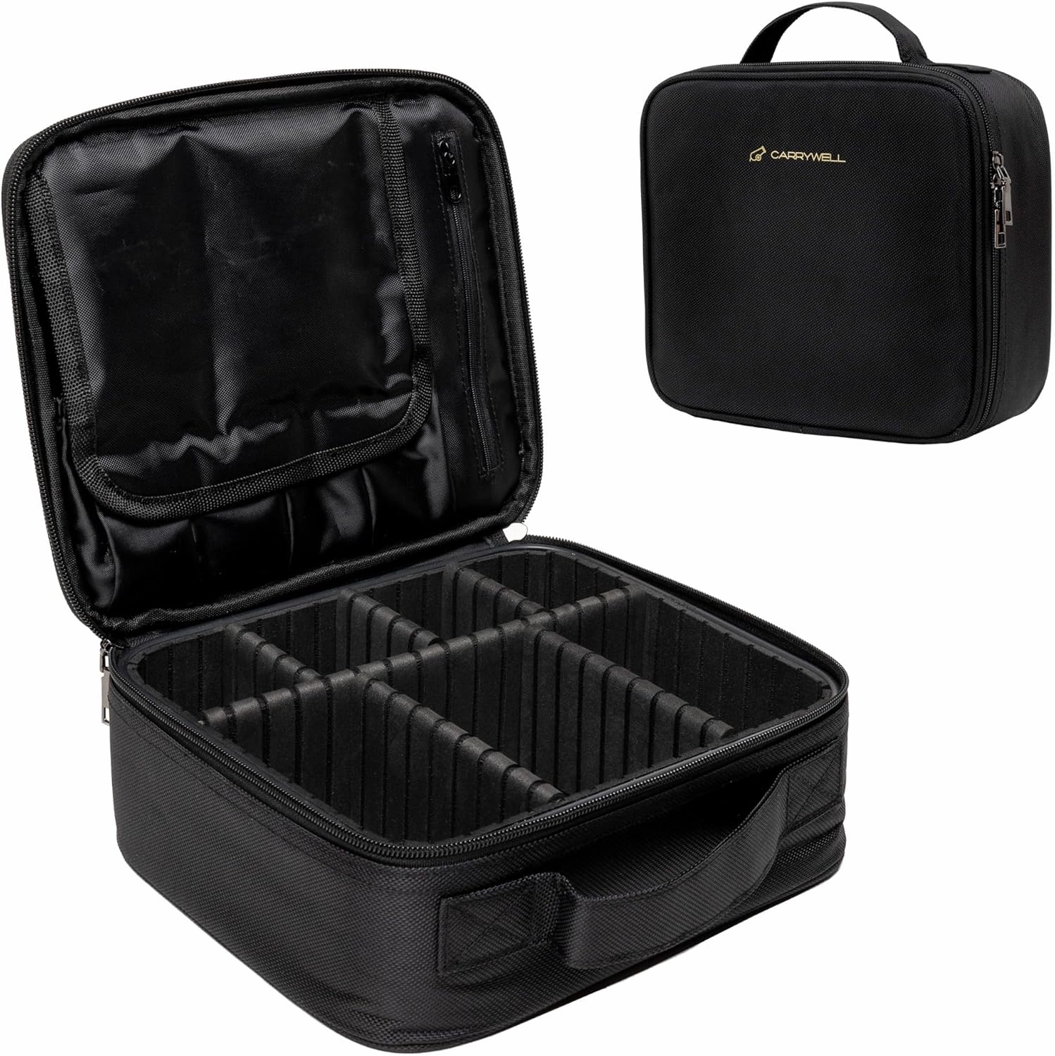 |Not Made In China| Makeup Bag Travel Case, Train Case for Cosmetics, Portable Beauty Organizer, Cosmetic Storage Bag With Adjustable Dividers For Make Up and Brushes