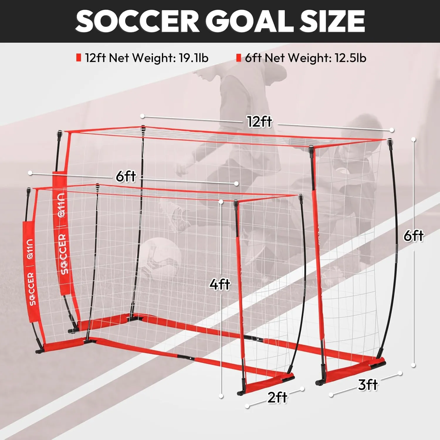 A11N Portable Soccer Goal - 12x6 ft or 6x4 ft Collapsible Soccer Net for Backyard Practice & Team Training