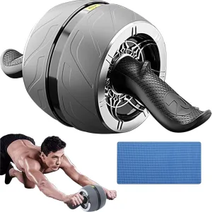 AB Wheel Roller with Resistance Spring, Automatic Rebound Exercise Abdominal Ultra-Wide Wheels Fitness for Gym & Home, Core Work-out Strength-Training Roller with Knee Pad, 14.6"W