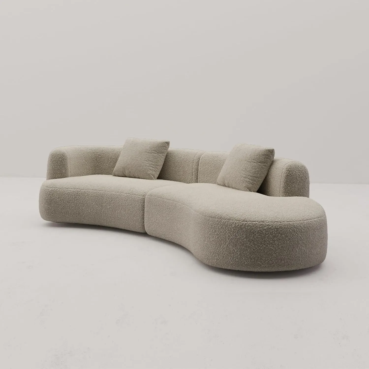 Acanva Modern Curved Sectional Living Room Couch, Minimalist Comfy Boucle Fabric Modular Sofa for Apartment, Home Office, Right Hand Facing, Light Coffee