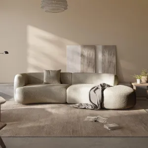 Acanva Modern Curved Sectional Living Room Couch, Minimalist Comfy Boucle Fabric Modular Sofa for Apartment, Home Office, Right Hand Facing, Light Coffee