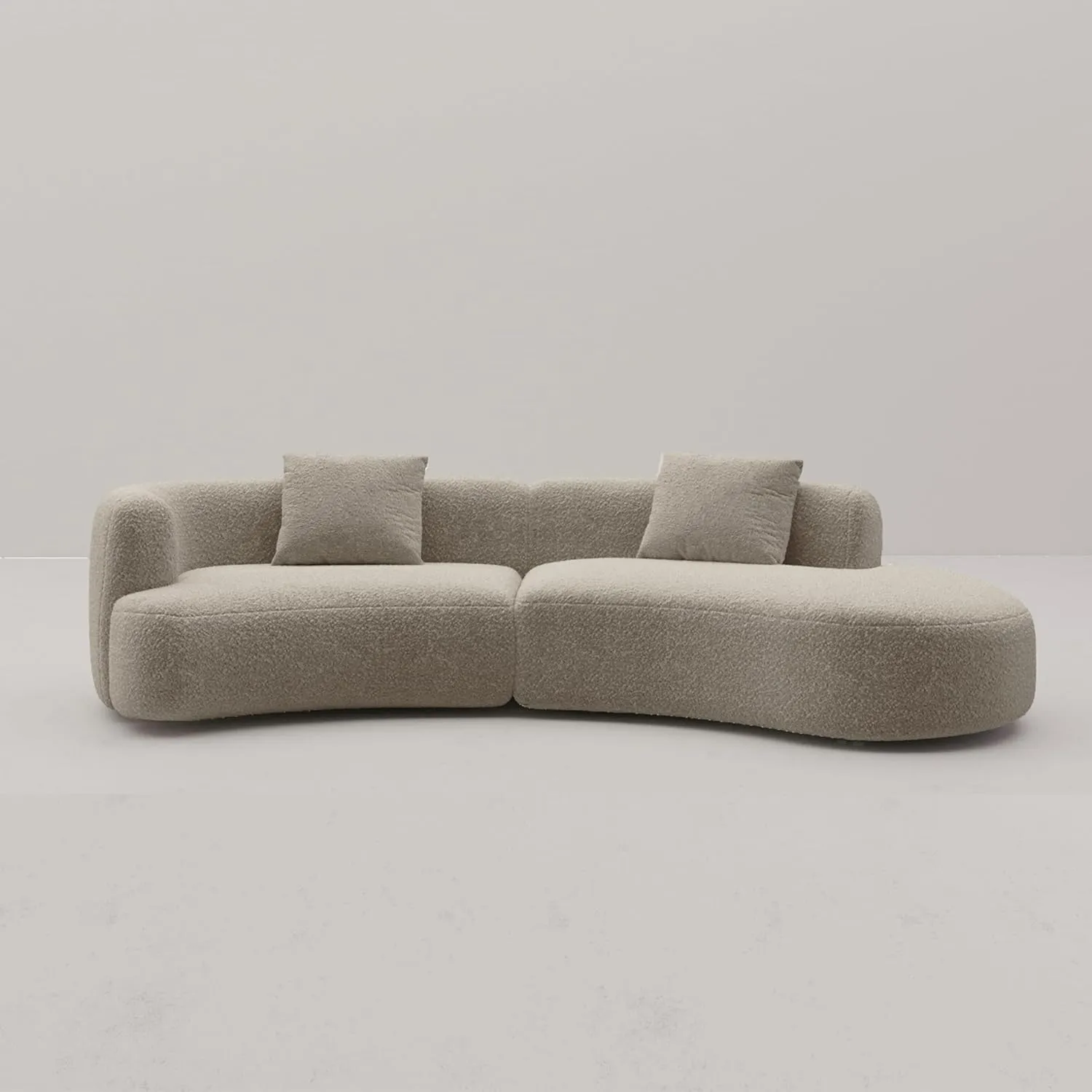 Acanva Modern Curved Sectional Living Room Couch, Minimalist Comfy Boucle Fabric Modular Sofa for Apartment, Home Office, Right Hand Facing, Light Coffee