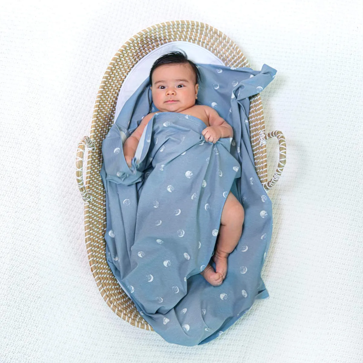 aden   anais Comfort Knit Baby Swaddle Blanket for Newborn Girl and Boy, Super Soft Cotton with Spandex, Versatile Stroller Cover, Burp Cloth, Nursing Shield, 47 x 47 Inch, Blue Moon