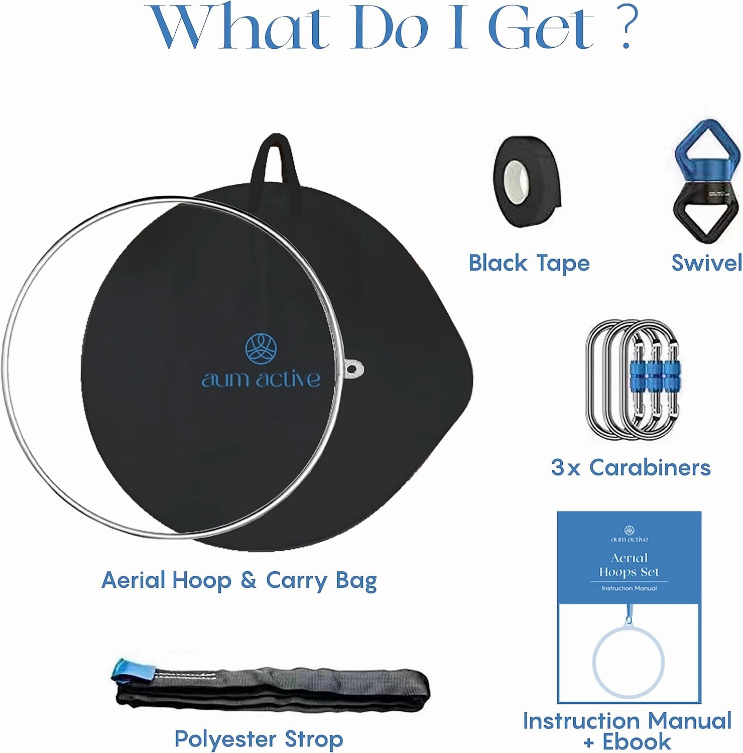 Aerial Lyra Hoop Set - 90cm/95cm Single Point Hoop, Includes Storage Bag, Carabiners, Swivel, Strop, Tape for Beginners, Home Practice, Circus Ring