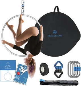 Aerial Lyra Hoop Set - 90cm/95cm Single Point Hoop, Includes Storage Bag, Carabiners, Swivel, Strop, Tape for Beginners, Home Practice, Circus Ring