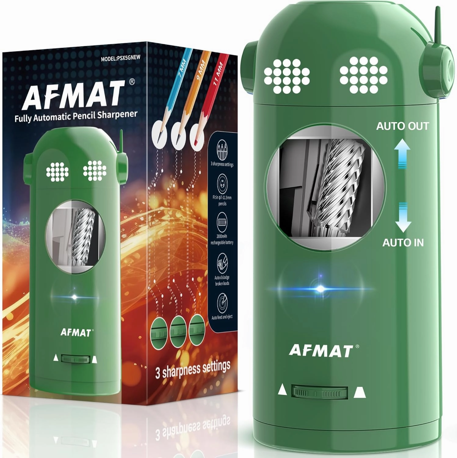AFMAT Electric Pencil Sharpener Fully Automatic, Robot Pencil Sharpener for 7-11.5mm Pencils, Rechargeable Pencil Sharpener Hands-Free, Battery Operated Pencil Sharpener for Home, Office, Classroom