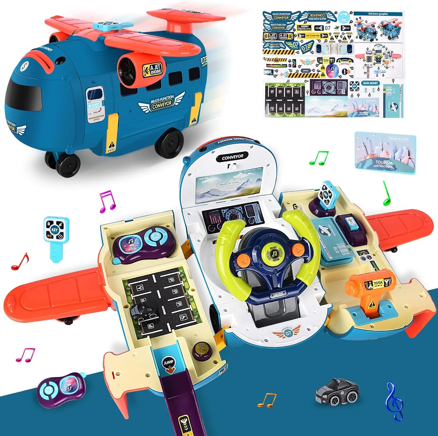 Airplane Toys for Toddlers, Simulation Steering Wheel with LED Lights & Sounds, Music Educational Driving Plane for Kids Boys 4-6 Birthday Gift Ideas (Blue)