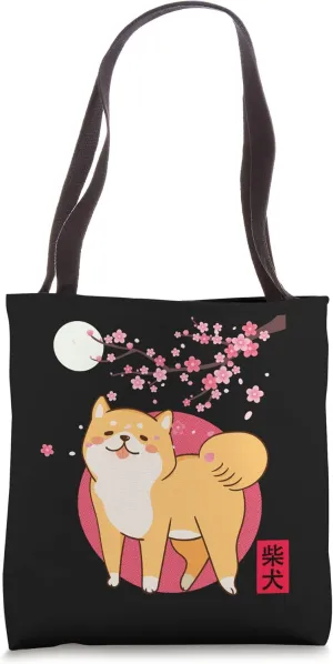 Akita Shiba Inu Dog of Japan Cherry Blossom Moon Kanji Tote Bag