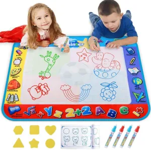 Alago Aqua Coloring Mat,Kids Toys Large Water Painting Mat,Toddlers Doodle Pad with 4 Colors,Gifts for Girls Boys Age 3 4 5  Years Old,4 Pens,Drawing Molds and Booklet Included