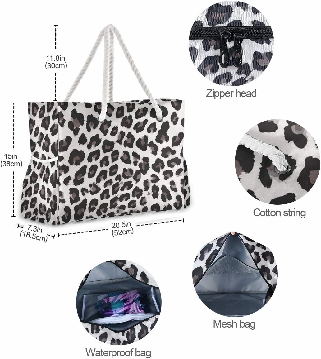 ALAZA Leopard Pattern Beach Toy Bag Groceries Bag for Seaside, Shower Stall, Swiming Pool