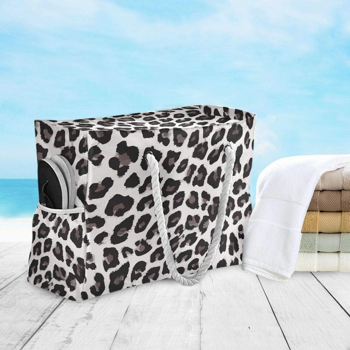 ALAZA Leopard Pattern Beach Toy Bag Groceries Bag for Seaside, Shower Stall, Swiming Pool