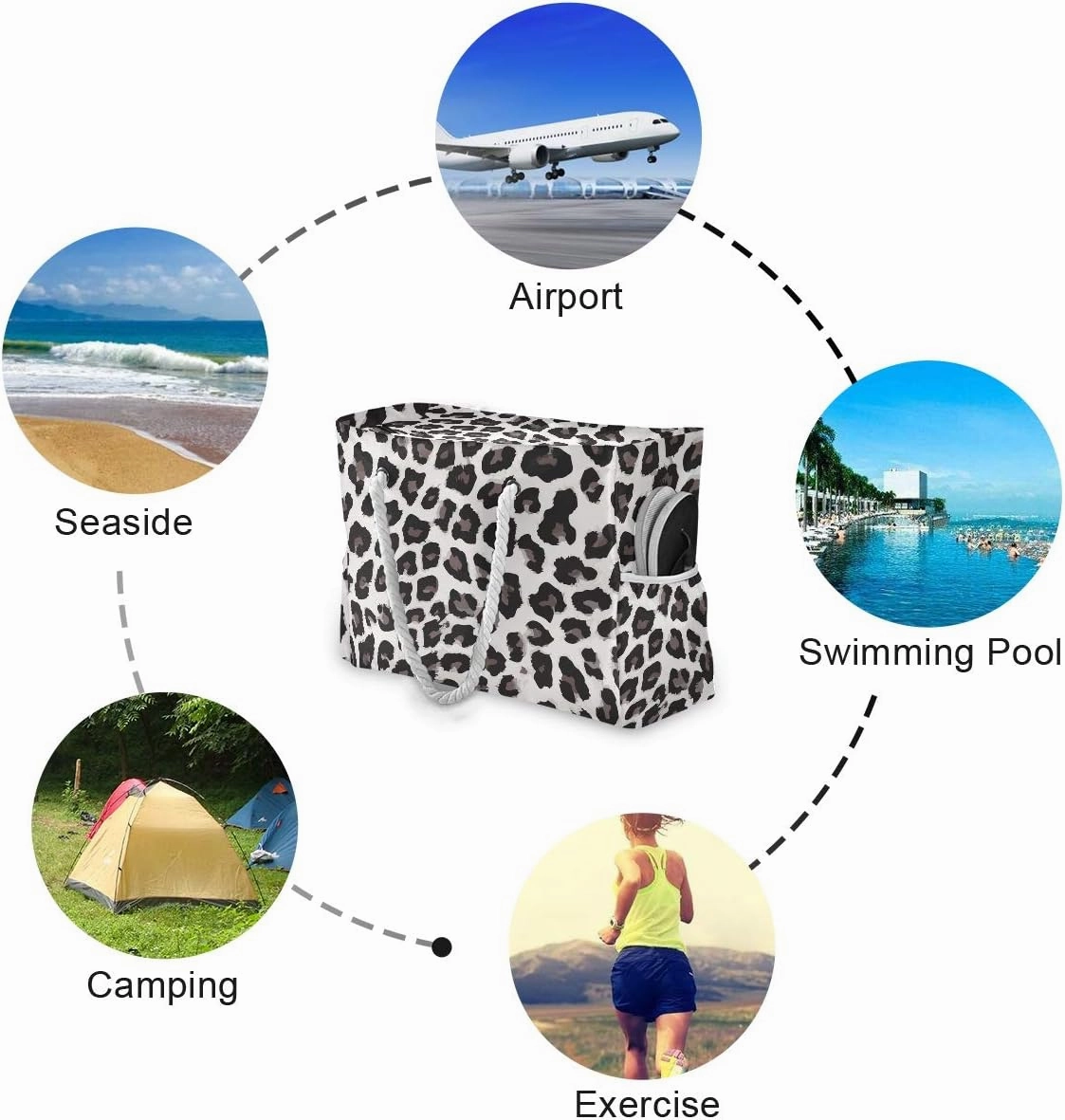 ALAZA Leopard Pattern Beach Toy Bag Groceries Bag for Seaside, Shower Stall, Swiming Pool