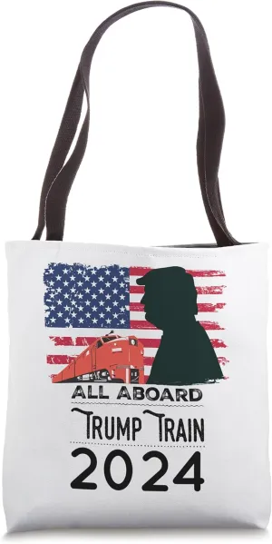 All Aboard Trump Train 2024 Vintage American Flag Apparel Tote Bag