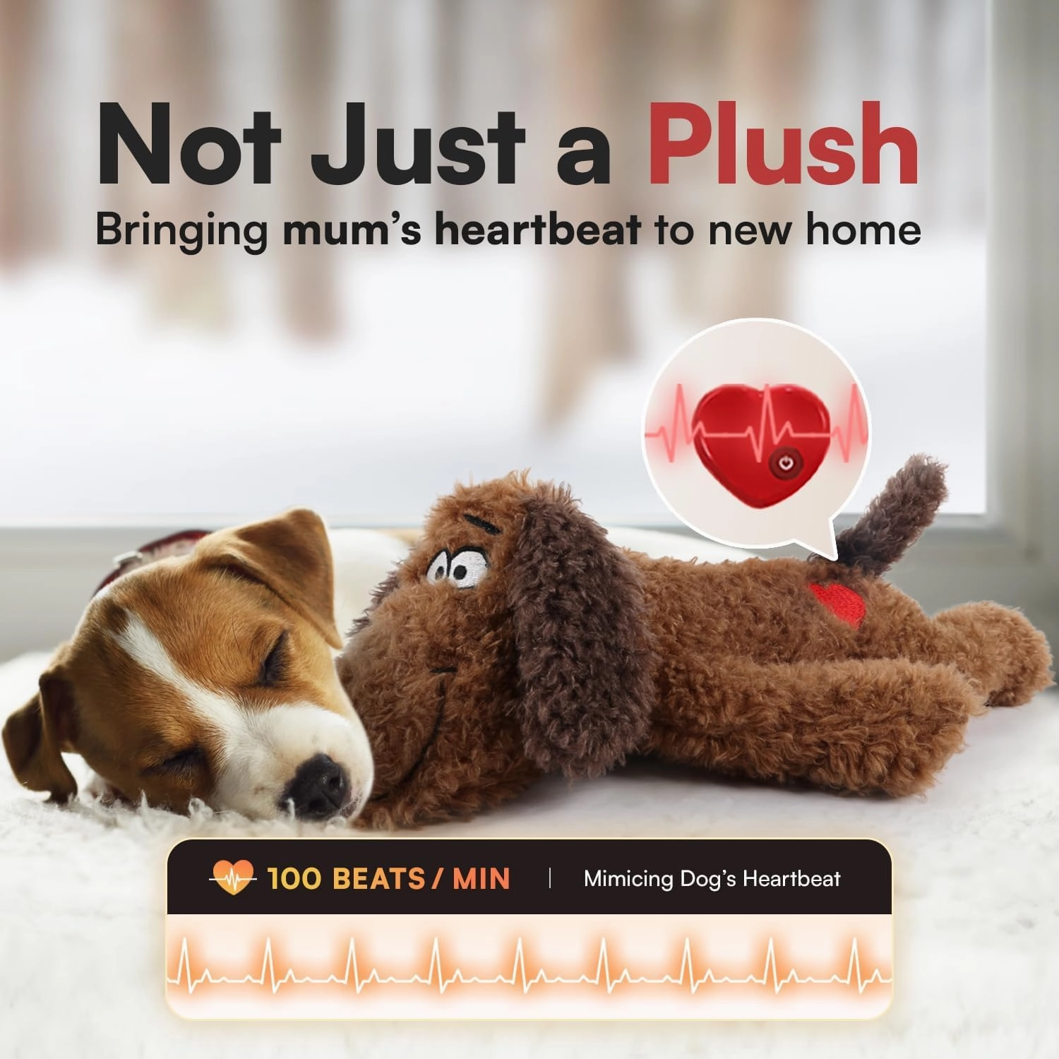 ALL FOR PAWS Dog Stuffed Animal with Heartbeat - Anxiety Relief & Behavioral Training Aid for Puppies | Perfect Sleep Aid Plush Toy for Small Dogs (48cm Brown Dog)