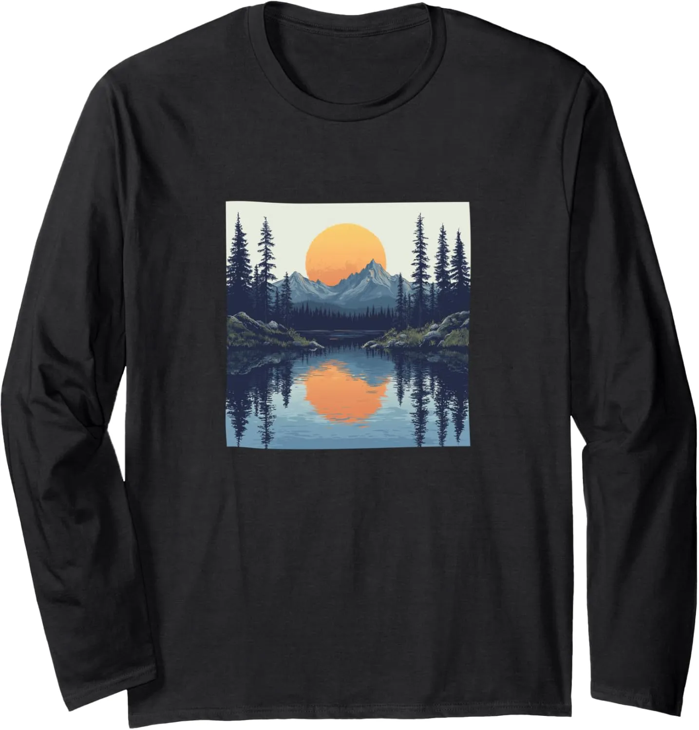 Alpine Lake Vintage Landscape Graphic Long Sleeve T-Shirt