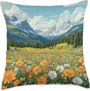 Alpine Meadow In Spring Vintage Landscape Graphic Throw Pillow