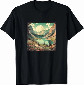 Alpine Forest Lake Vintage Landscape Colorful Graphic T-Shirt