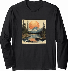 Alpine Lake Vintage Landscape Graphic Long Sleeve T-Shirt