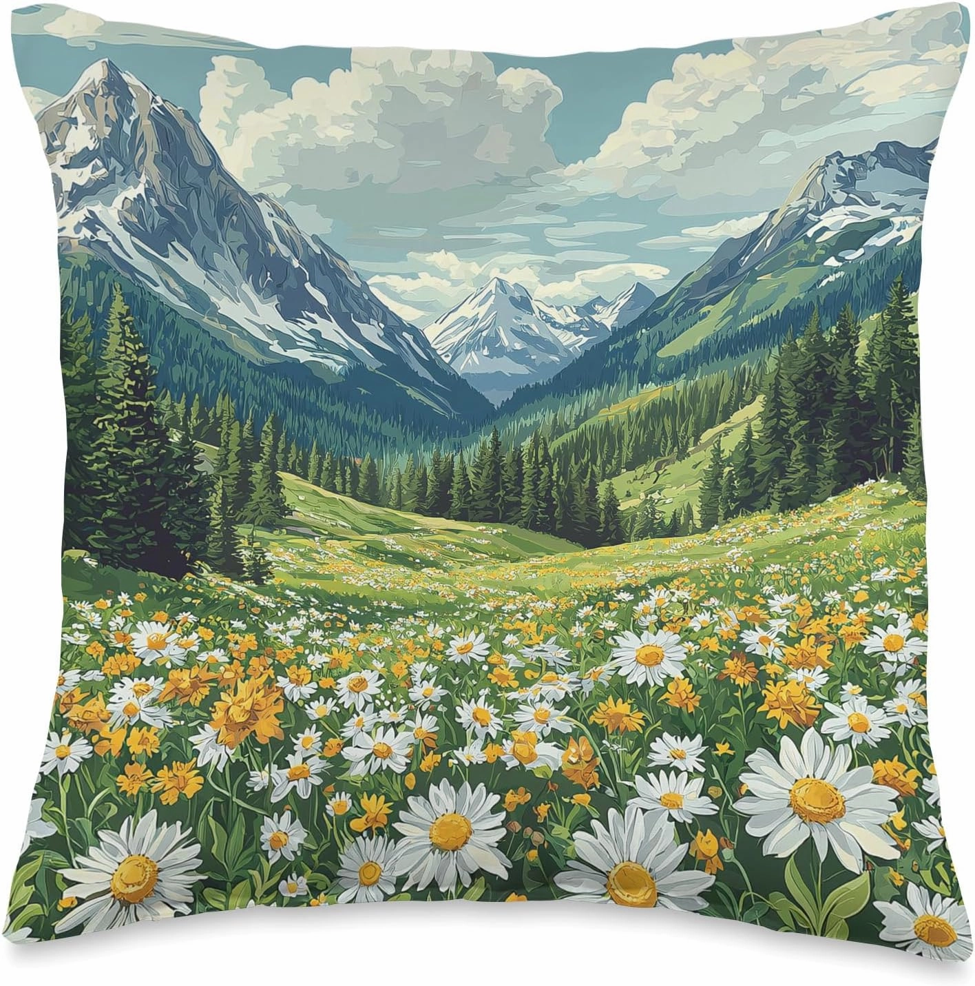 Alpine Meadow In Spring Vintage Landscape Graphic Throw Pillow