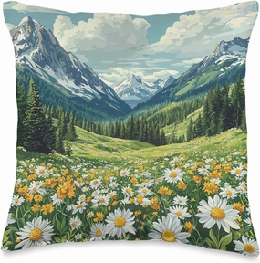 Alpine Meadow In Spring Vintage Landscape Graphic Throw Pillow