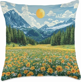 Alpine Meadow In Spring Vintage Landscape Graphic Throw Pillow