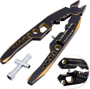 Aluminum Alloy RC Shock Absorber Pliers RC Crawler Shocks Multifunction Pliers RC Rod Ends Disassemble Tools for Traxxas Arrma Axial Losi Redcat Racing Cars Trucks (Black&Gold)