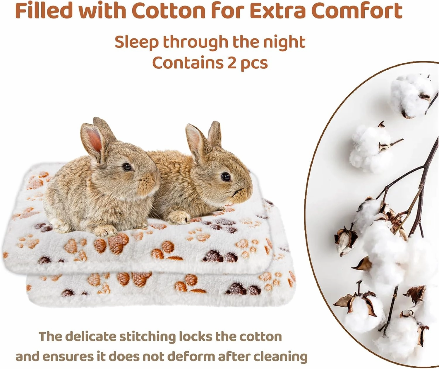 Amakunft 2 Pcs Guinea Pig Bed Mat Washable, Rabbit Winter Bed Pad for Indoor, Warm Small Animal Bed Mattres, Fleece Sleeping Pad for Bunny, Rat, Hedgehog, Sugar Glider, Chinchilla (Paw, Large)