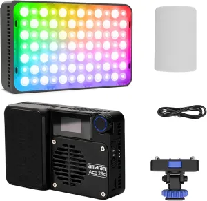 Amaran Ace 25c RGB Video Light,25W On Camera Pocket Video Light CCT 2300k-10000k, 5,908 lux @ 0.5m Illumination,with Rechargeable Battery and PD Charging (Charcoal)
